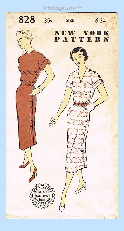 New York 828: 1950s Uncut Misses Street Dress Sz 34 B Vintage Sewing Pattern Tunics Essential wardrobe