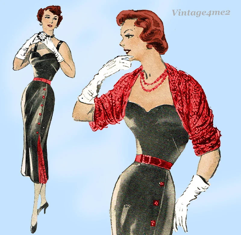 New York 824: 1950s Uncut Designer Cocktail Dress Sz 36 B Vintage Sewing Pattern Tunics Fall fleece