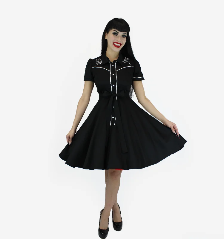Spiderweb Black Vintage Rockabilly Western Country Women Dress Tunics Polka dots