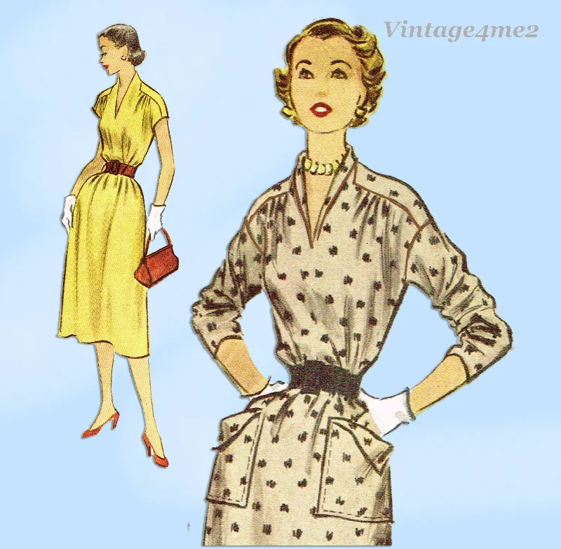 1950s Vintage McCall's Sewing Pattern 9111 Uncut Misses Tubular Jersey Dress 30B Turtleneck Neckline Stylish