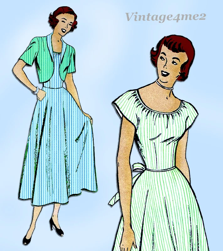 New York 434: 1950s Uncut Misses Dress & Bolero Size 29 B Vintage Sewing Pattern Square Neckline Feminine