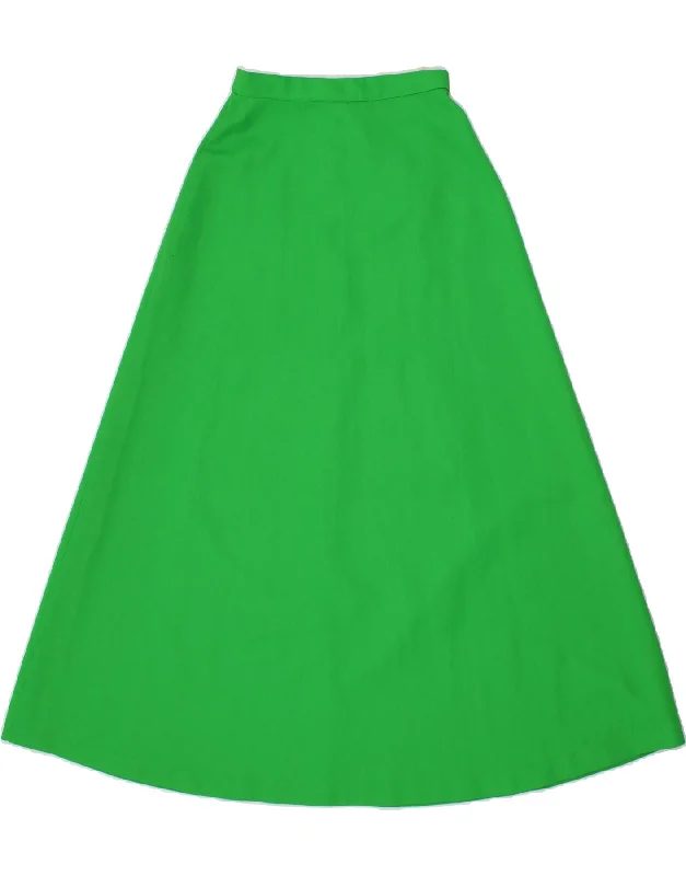 VINTAGE Womens High Waist Maxi Skirt W26 Small  Green asymmetrical skirt cut