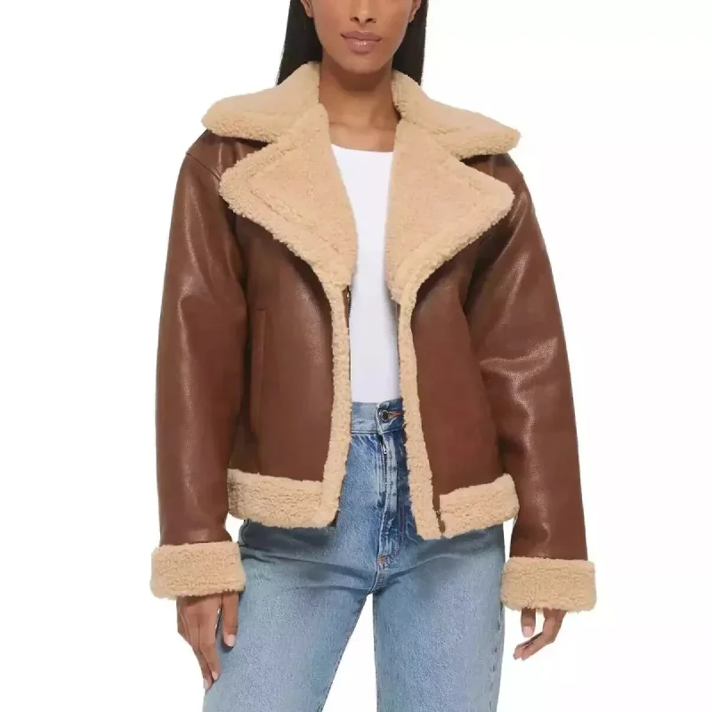 Levi's Women's Faux Leather Sherpa Trim Trucker Jacket Chenille Fabric Brocade Fabric Lace Fabric