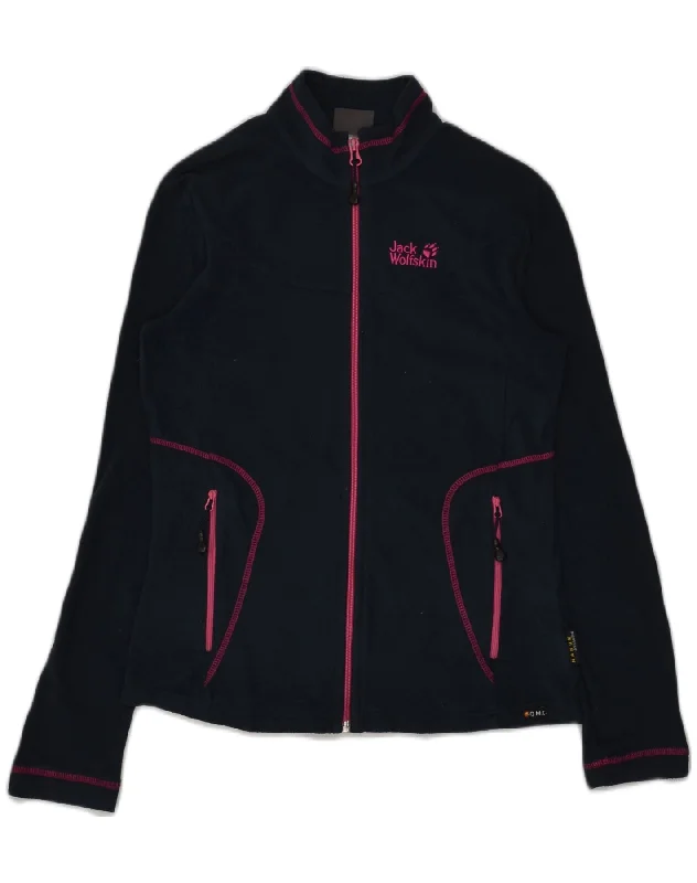 JACK WOLFSKIN Womens Fleece Jacket UK 10 Small Navy Blue Polyester Faux Fur Jacket Real Fur Jacket Shearling Jacket