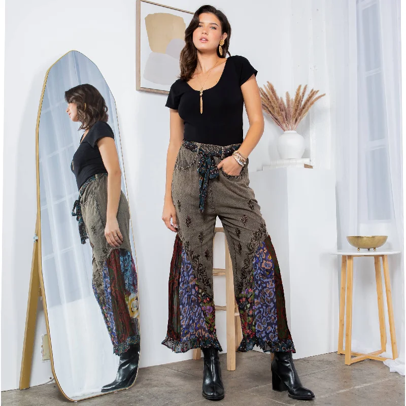 YOUNG THREADS - Boho Fusion: Overdyed Rayon Bellbottom Pants Casual Wide Pants