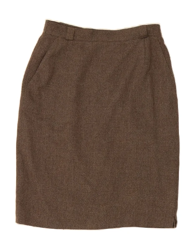 VINTAGE Womens Straight Skirt W30 Medium Brown Wool ruffled skirt detail