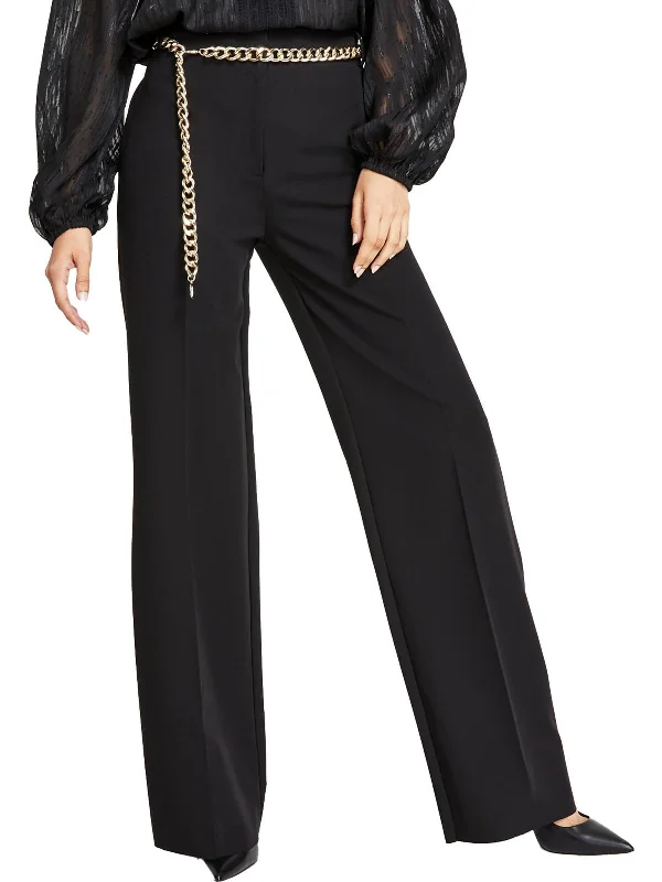 Womens Flat Font Office Wide Leg Pants Relaxed High-Waist Trousers