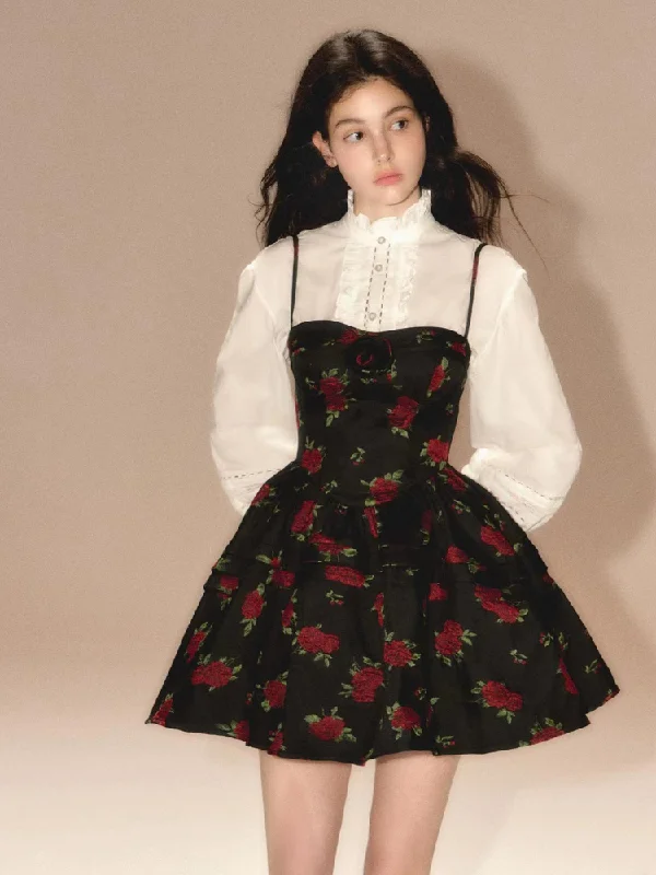 Puffy Suspender Dress【s0000003459】 Tunics Silk luxurious