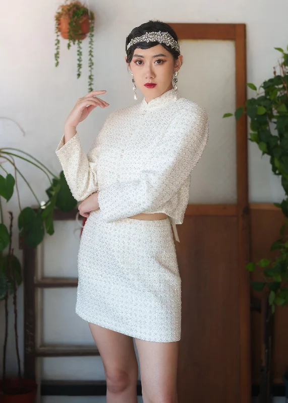 Gatsby Glam Tweed Mini Skirt (White) leather skirt refined