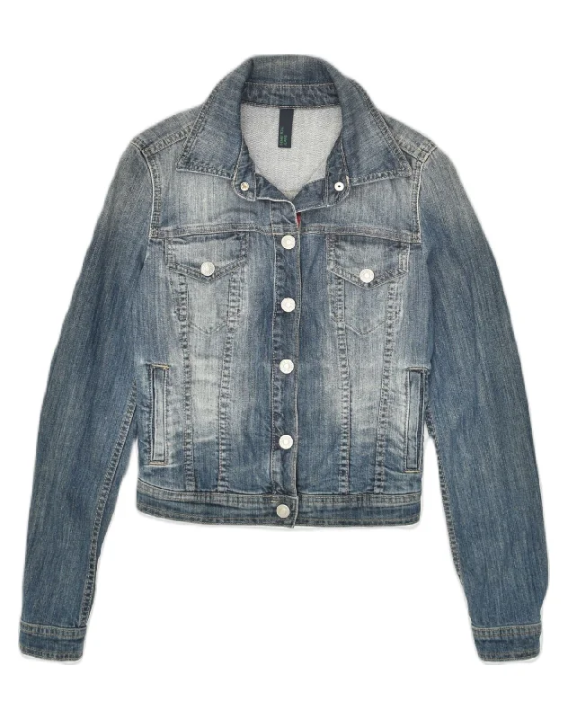 BENETTON Womens Denim Jacket UK 6 XS Blue Fleece Jacket Down Jacket Parka