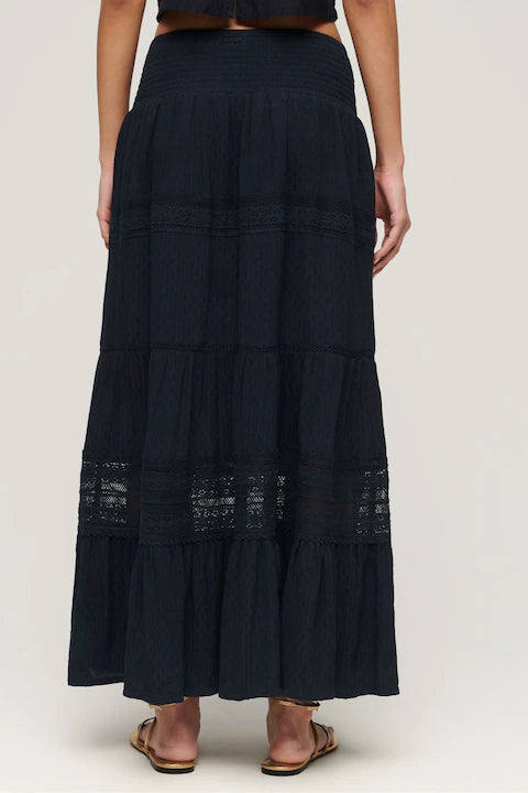 SUPERDRY IBIZA MAXI SKIRT - ELIPSE NAVY velvet skirt plush