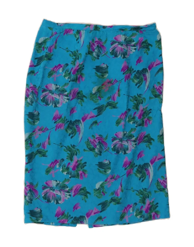 VINTAGE Womens Straight Skirt W29 Medium  Blue Floral velvet skirt plush