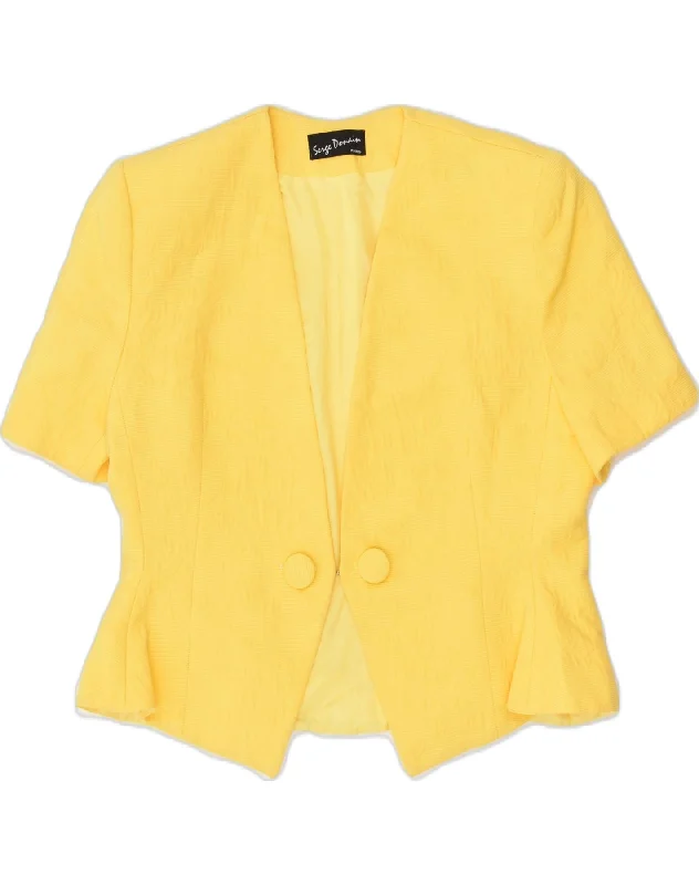 VINTAGE Womens Short Sleeve Blazer Jacket IT 46 Large Yellow Polyester Tailored Jacket Straight Jacket A-Line Jacket