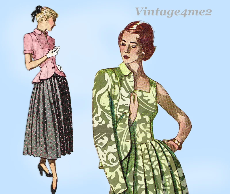 1940s Vintage Simplicity Sewing Pattern 2401 Uncut Misses Sun Dress Sz 32 Bust Tunics Velvet soft