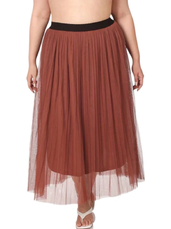 Pleaded Tulle Skirt - Plus In Brick zip skirt side