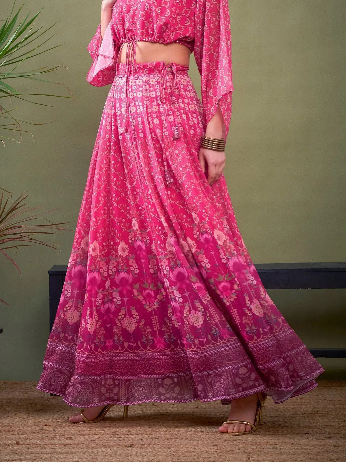 Women Pink Floral Anarkali Skirt-SHSKR30426XS velvet skirt plush