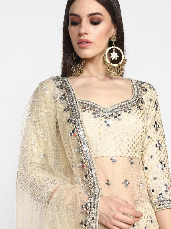 Abhinav Mishra  Beige/ Golden  Peplum And Skirt Set button skirt front