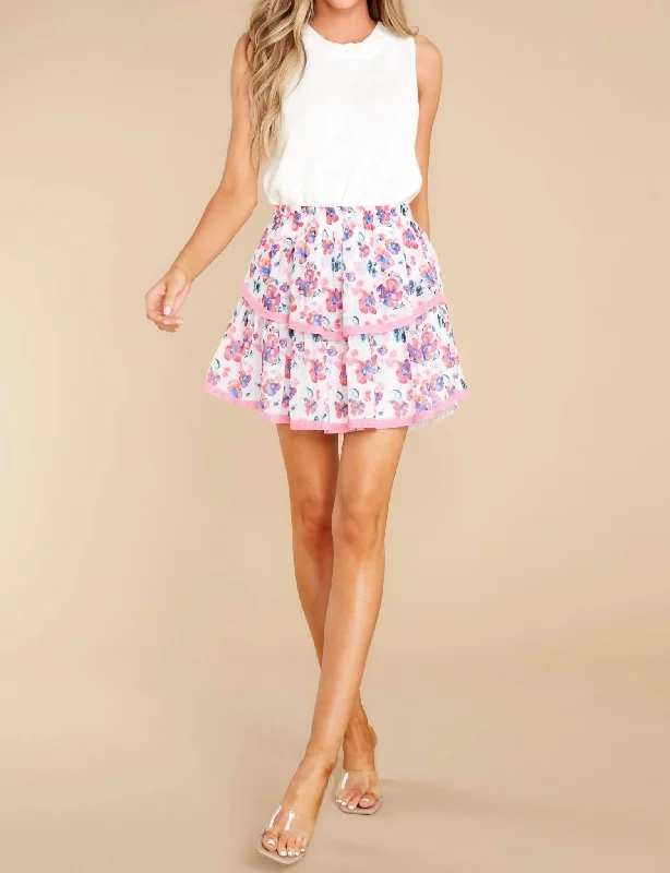 Lexi Mini Skirt In Pink Floral lace skirt intricate