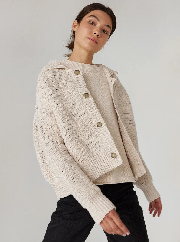 Prietema Crochet Cotton Jacket - Oat Milk Fleece Jacket Down Jacket Parka