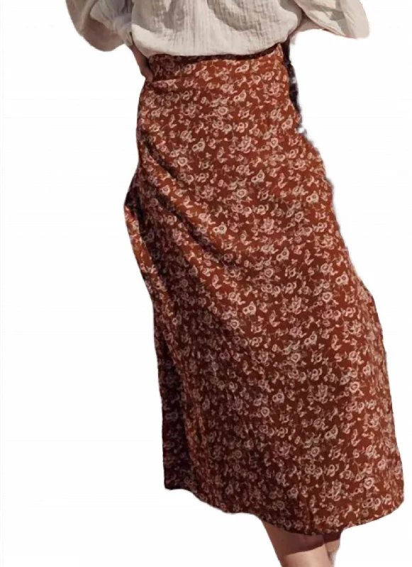 Isabella Skirt In Cinnamon Gipsy Flowers chiffon skirt airy