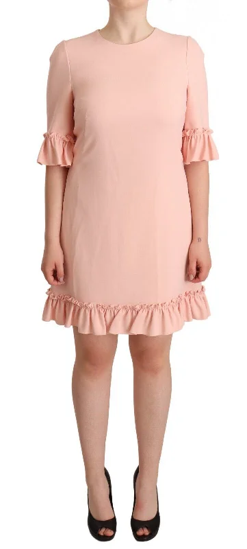 Dolce & Gabbana Ruffled Sleeve Sheath Dress in Pink Off-the-shoulder Chic Trendy
