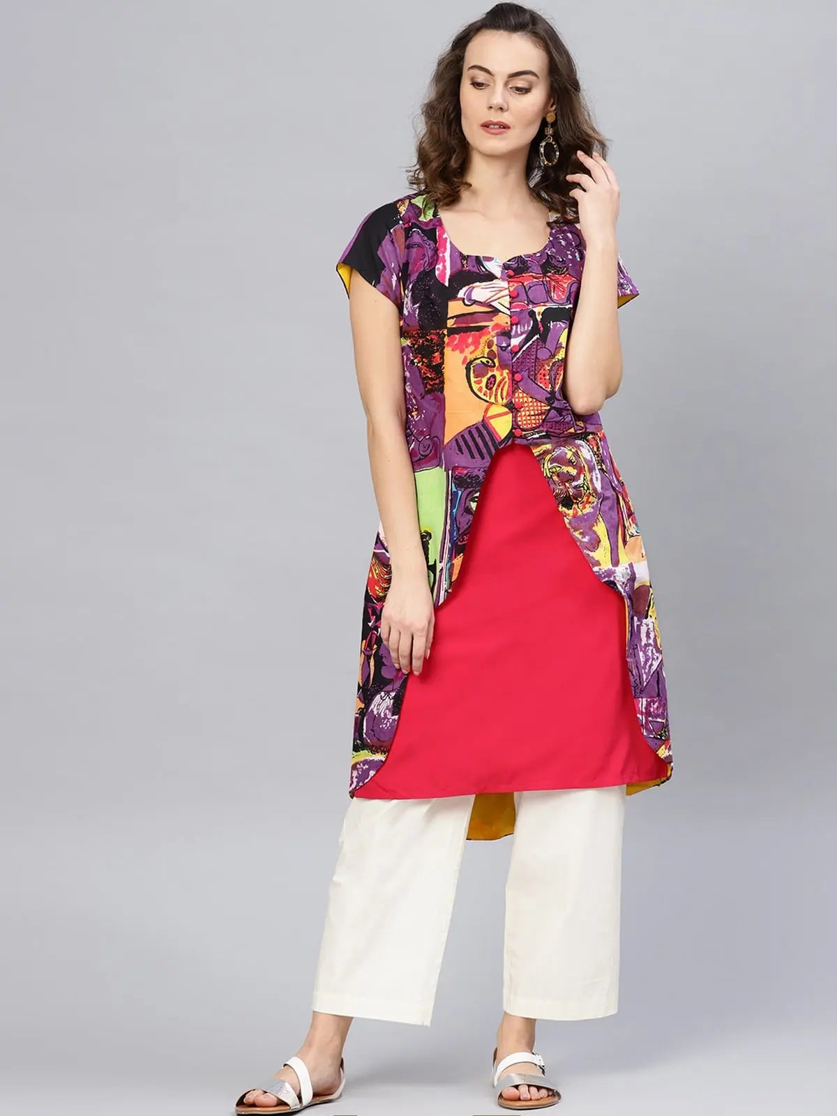 Picasso Printed Asymmetric Jacket Kurta Zippered Jacket Buttoned Jacket Snapped Jacket