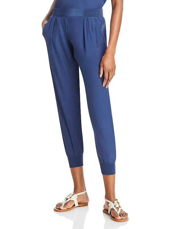 Womens Silk Casual Jogger Pants Chic Faux Leather Pants