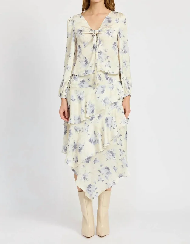 Petra Midi Skirt In Ivory Blue Gray casual skirt length