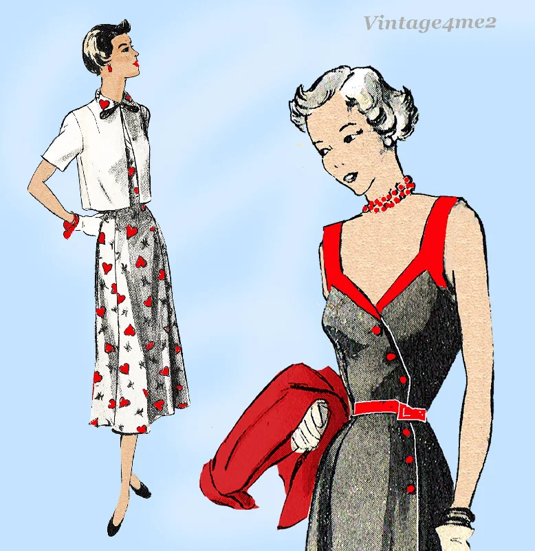 New York 689: 1950s Uncut Misses Cocktail Dress Sz 36 B Vintage Sewing Pattern Tunics Winter warm