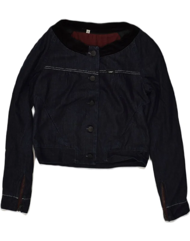 LEE Womens Denim Jacket UK 10 Small Navy Blue Cotton Rayon Jacket Velvet Jacket Corduroy Jacket