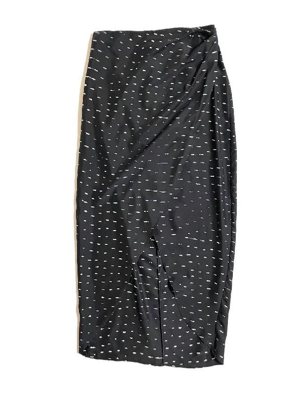 Women's Faux Wrap Silk Abstract Print Midi Skirt In Black leather skirt bold