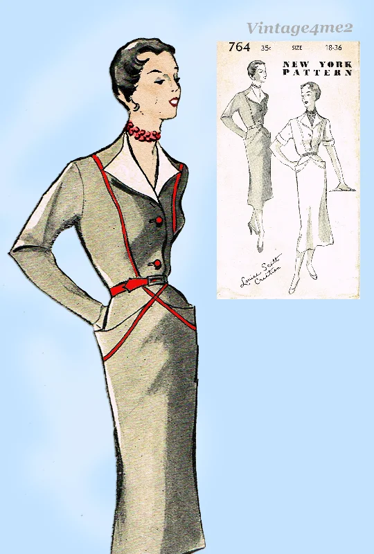New York 764: 1950s Uncut Misses Designer Dress Sz 36 B Vintage Sewing Pattern Tunics Hiking breathable