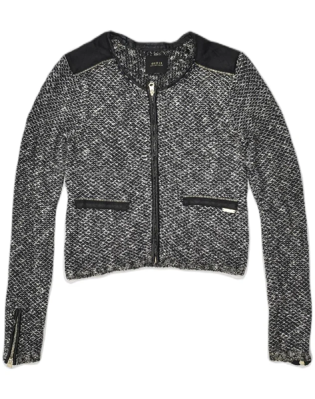 GUESS Womens Los Angeles Crop Blazer Jacket UK 4 XS Black Polyester Front Pockets Side Pockets Patch Pockets