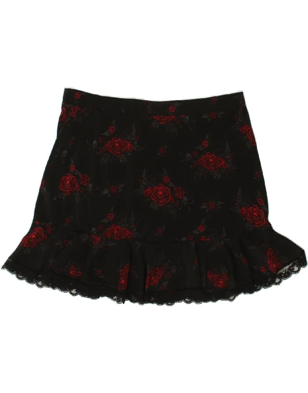 VINTAGE Womens Mini Skirt UK 24 4XL W42 Black Floral Polyester wool skirt sturdy