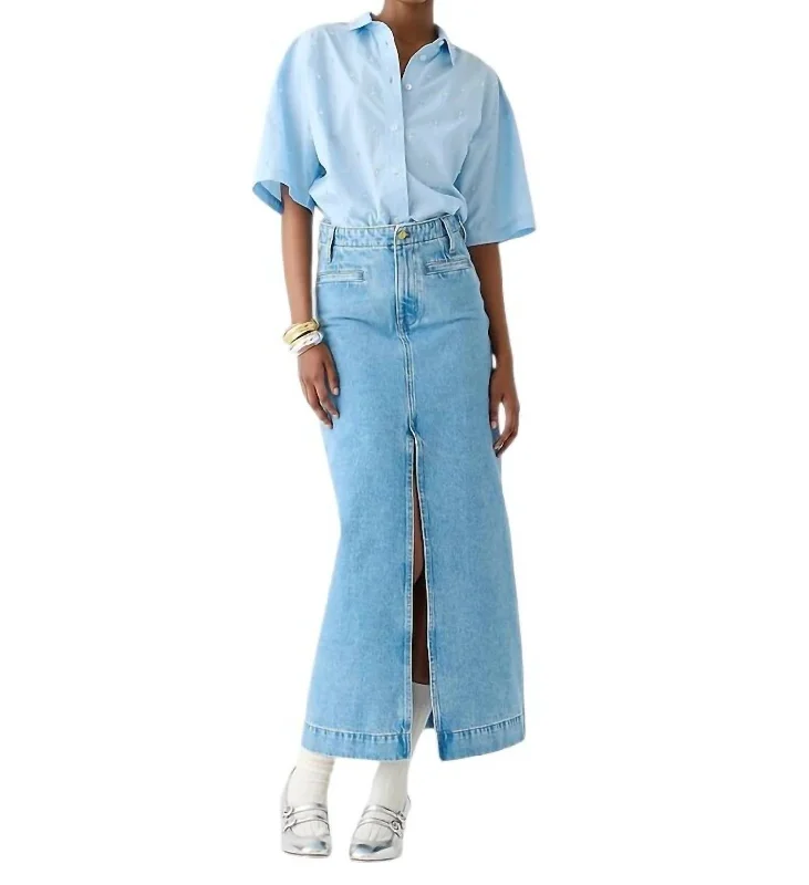 Denim Maxi Skirt In Medium Indigo Wash tiered skirt playful