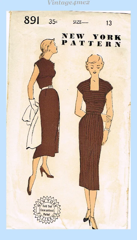 New York 891: 1950s Uncut Misses Street Dress Sz 31 B Vintage Sewing Pattern Tunics Recommended stylist