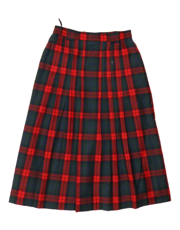 VINTAGE Womens A-Line Skirt UK 14 Medium W30  Red Check Acetate denim skirt stylish
