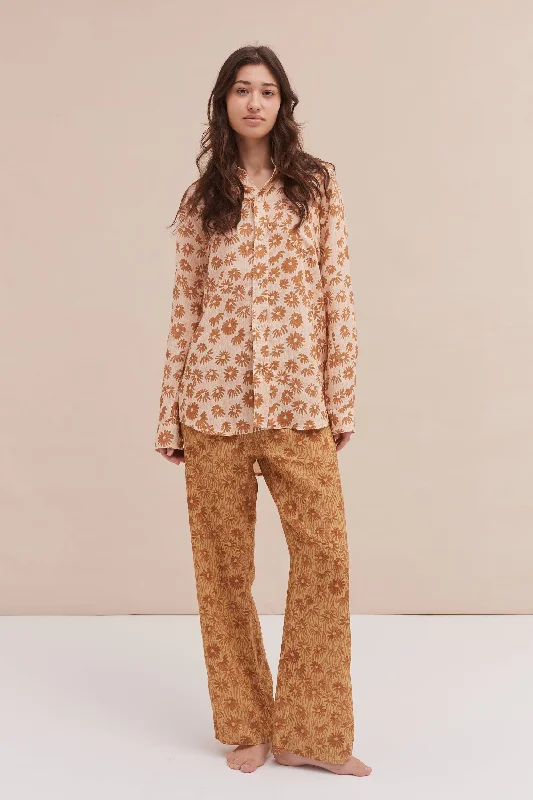 Long Lounge Pant - Chamomile Gold/Brown Comfortable Denim Trousers