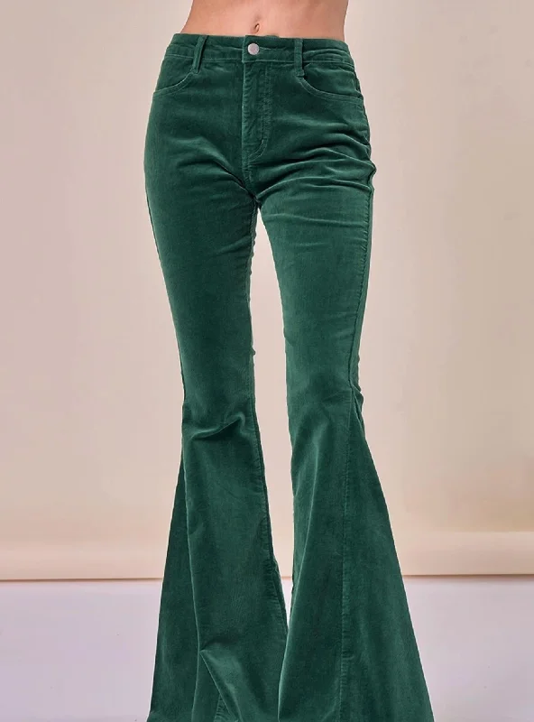 Women's Boho Lightweight Corduroy Bellbottom Pants In Green Formal Linen Trousers