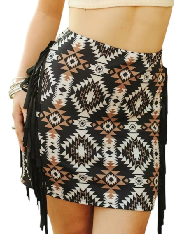 Dark Damsel Aztec Skirt In Black Multi elastic waist skirt