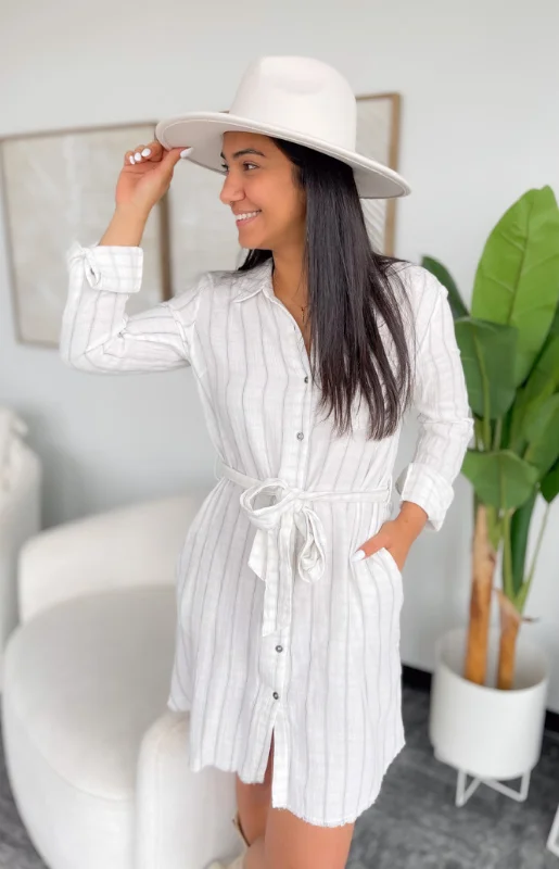 Amy Button UP Striped Dress Tunics Fall fleece