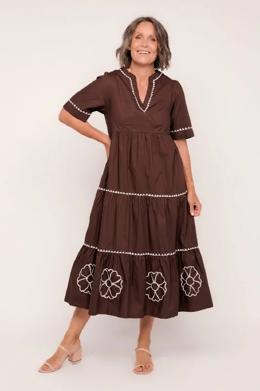 Sabre V-Neck Poplin Dress in Chocolate Turtleneck Warm Winter