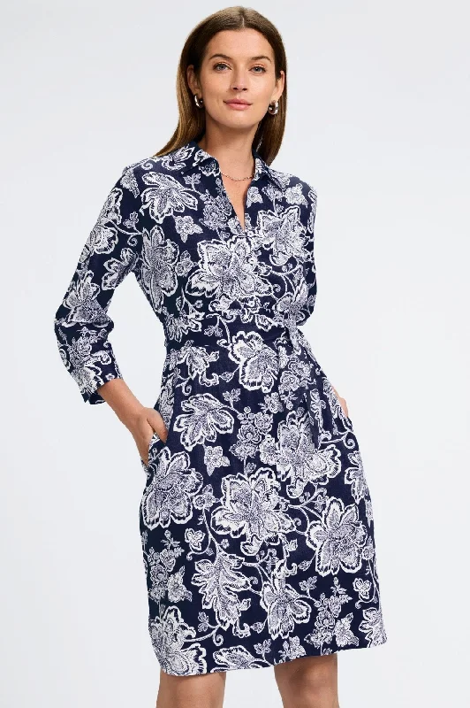 Rocca No Iron Woodblock Floral 3/4 Sleeve Dress Tunics Mesh breathable