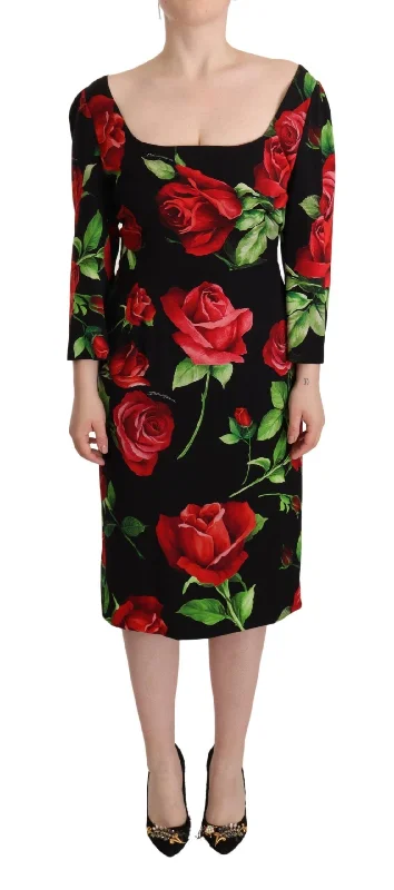Dolce & Gabbana Elegant Floral Print Silk Sheath Dress Tunics Satin smooth