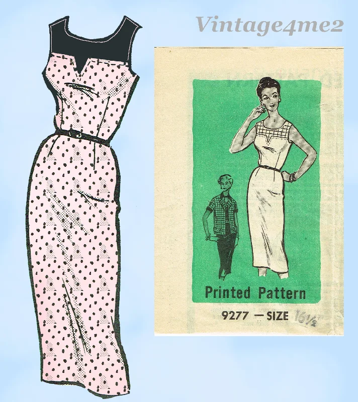 1950s Vintage Marian Martin Sewing Pattern 9277 Stunning Misses Slender Dress Sz 35 B Tunics Print Colorful