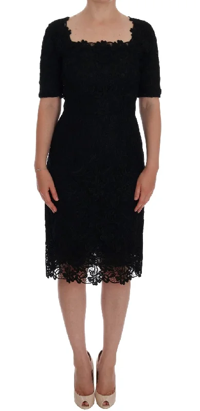 Dolce & Gabbana Elegant Black Knee-Length Sheath Dress Cowl Neckline Elegant