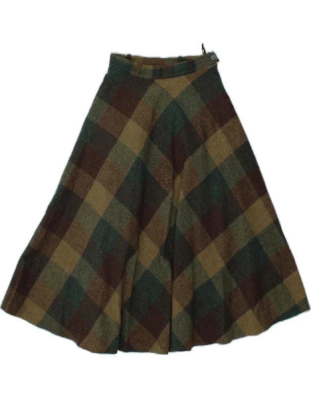 VINTAGE Womens A-Line Skirt UK 10 Small W26  Khaki Plaid corduroy skirt cozy