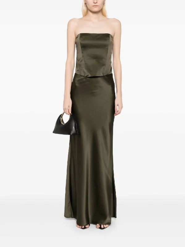 Odin Silk Maxi Skirt In Woodland leather skirt modern