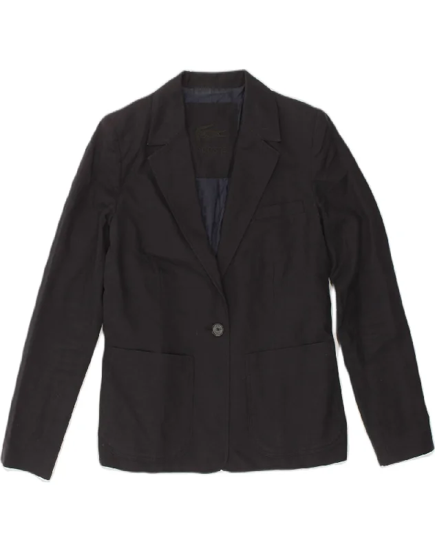 LACOSTE Womens 1 Button Blazer Jacket UK 12 Medium Navy Blue Cotton Print Jacket Jacquard Jacket Patchwork Jacket