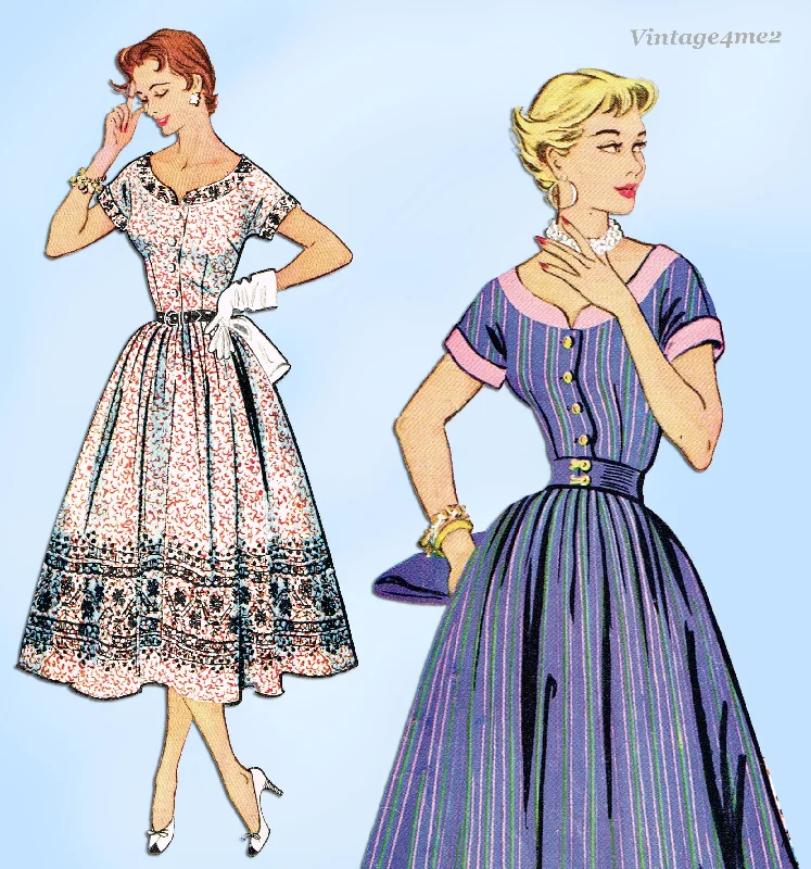 1950s Vintage McCall's Sewing Pattern 9607 Bordered Print  Dress Sz 32 Bust A-Line Day Work